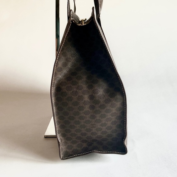 Celine Macadam Brown Tan Genuine Leather Hand Bag Shoulder Bag Business Bag - Picture 6 of 16